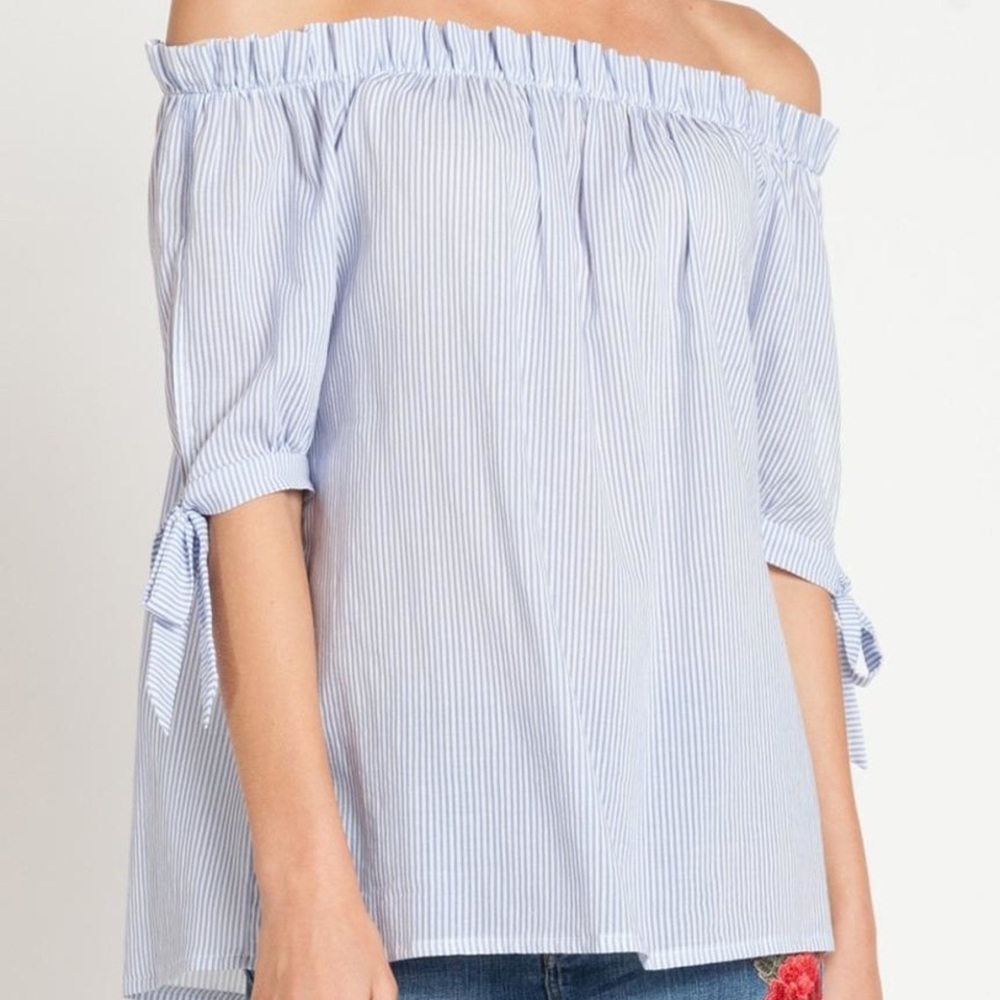 Off the Shoulder Blue Striped Top